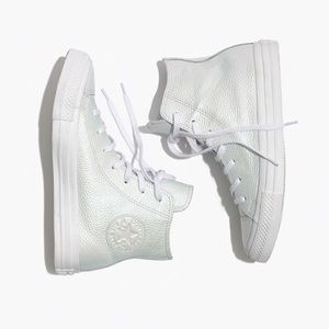 Converse Iridescent White Leather High Tops